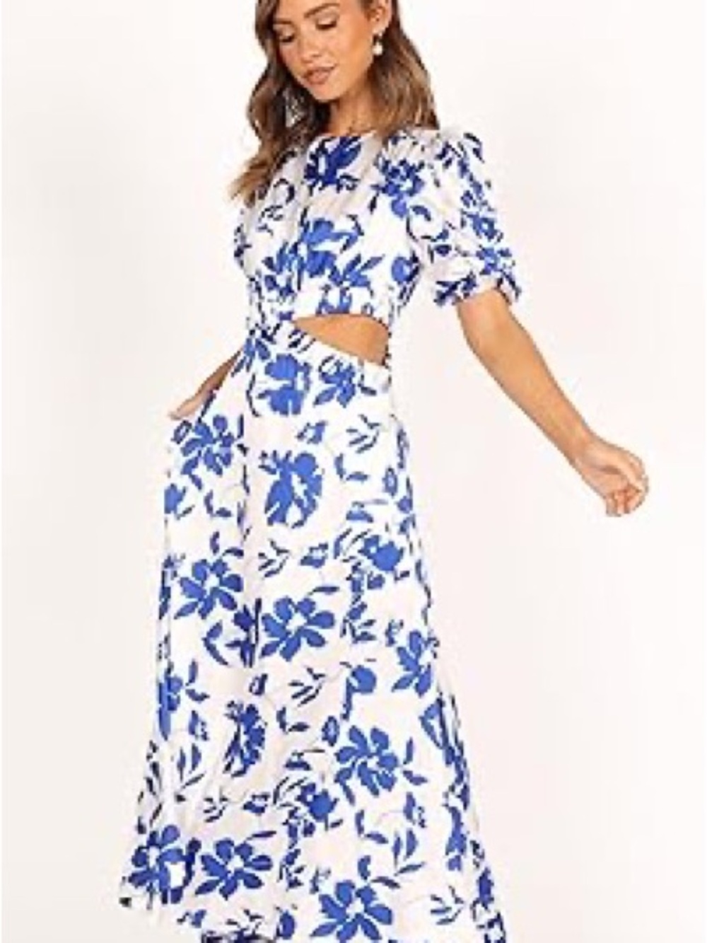 Petal & Pup White Maxi Dress with Blue Floral Print